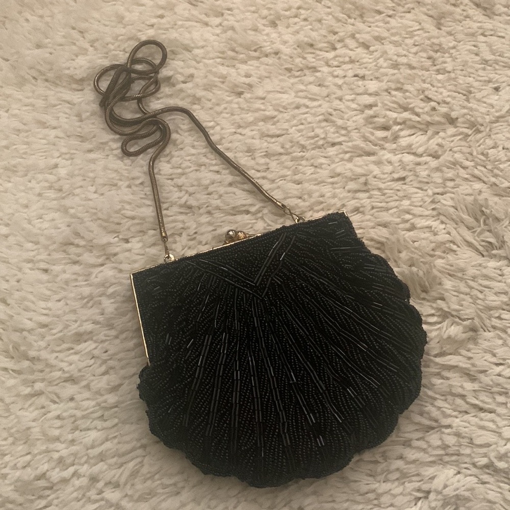 VINTAGE Black Beaded Clutch Purse